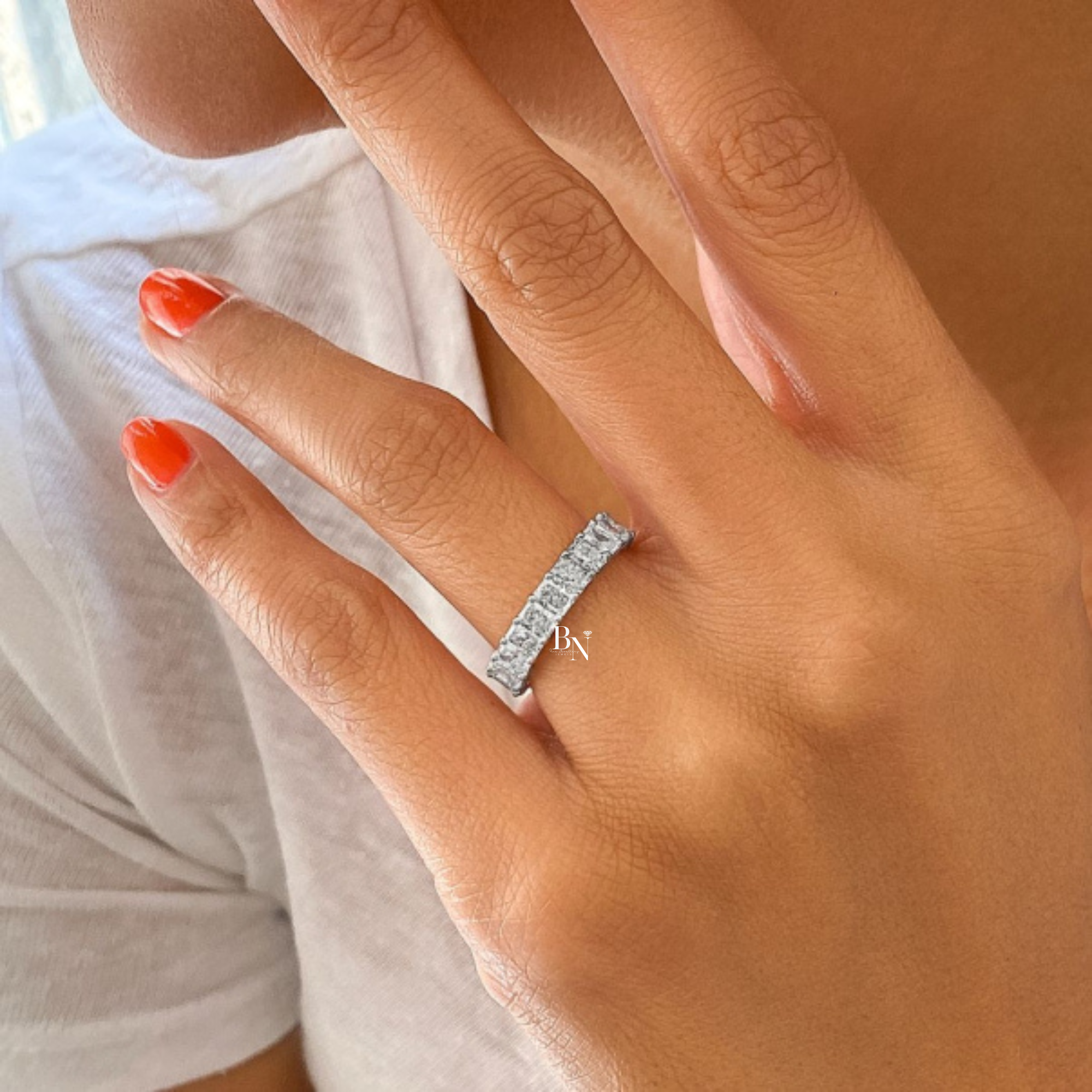 Radiant Cut Lab Diamond Wedding Band, 3/4 Eternity Anniversary Ring, 2.24 CTW Shared Prong