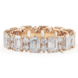 Emerald and Round Lab Grown Diamond Eternity Band, 14K Gold Alternating Cluster Wedding Ring, 3.70 CTW