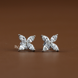 Lab Grown Diamond Flower Stud Earrings, Marquise Cluster Earrings, Screw Back Butterfly Studs