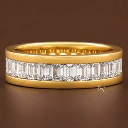Mens Diamond Wedding Band, 3.90CT Emerald Cut Lab Grown Eternity Ring, 14K Gold Channel Set Band, 6.5mm Wide