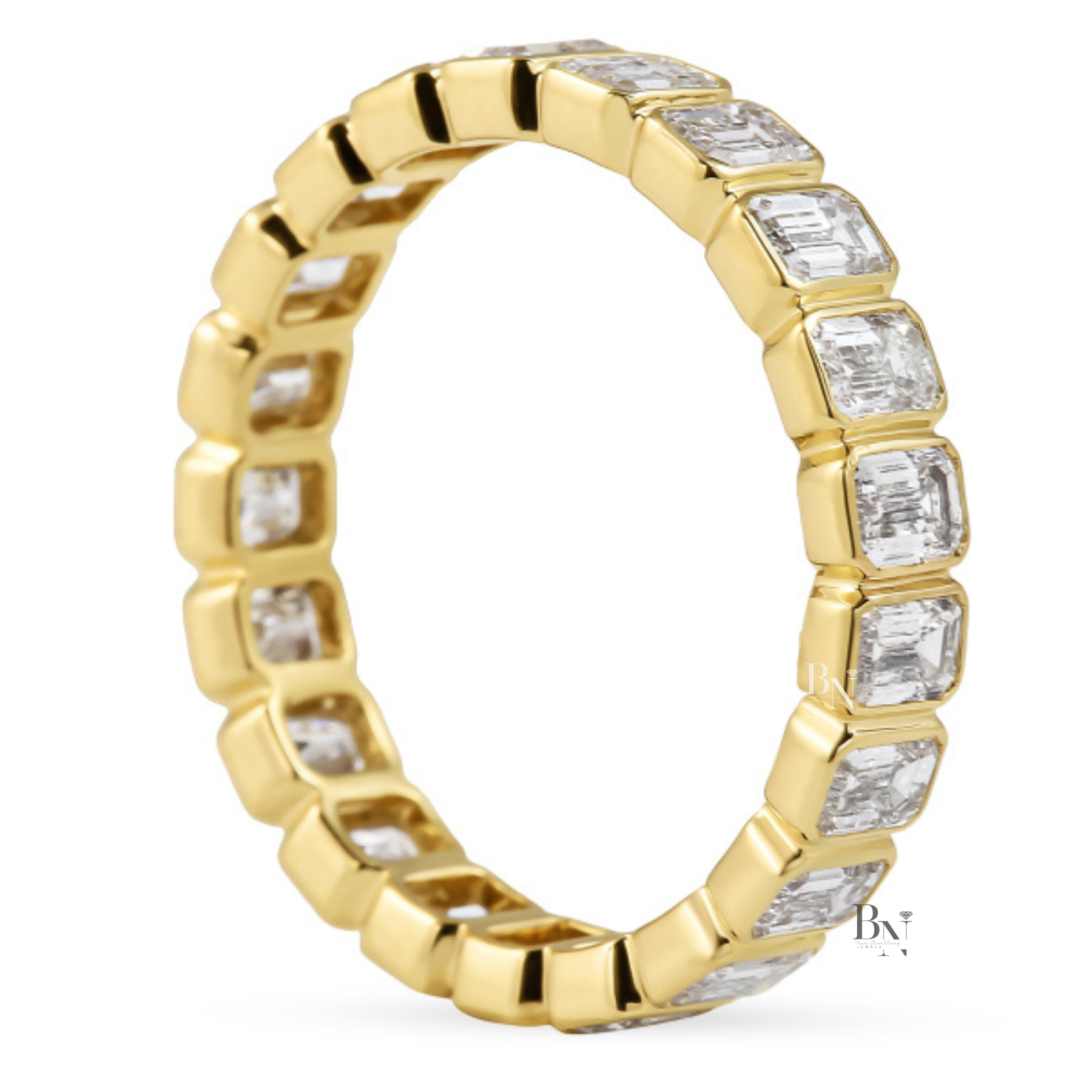 Emerald Cut Lab Diamond Band, 1.70 CTW Bezel Set Eternity Ring, Solid Gold Bridal Stacking Ring