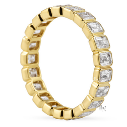Emerald Cut Lab Diamond Band, 1.70 CTW Bezel Set Eternity Ring, Solid Gold Bridal Stacking Ring