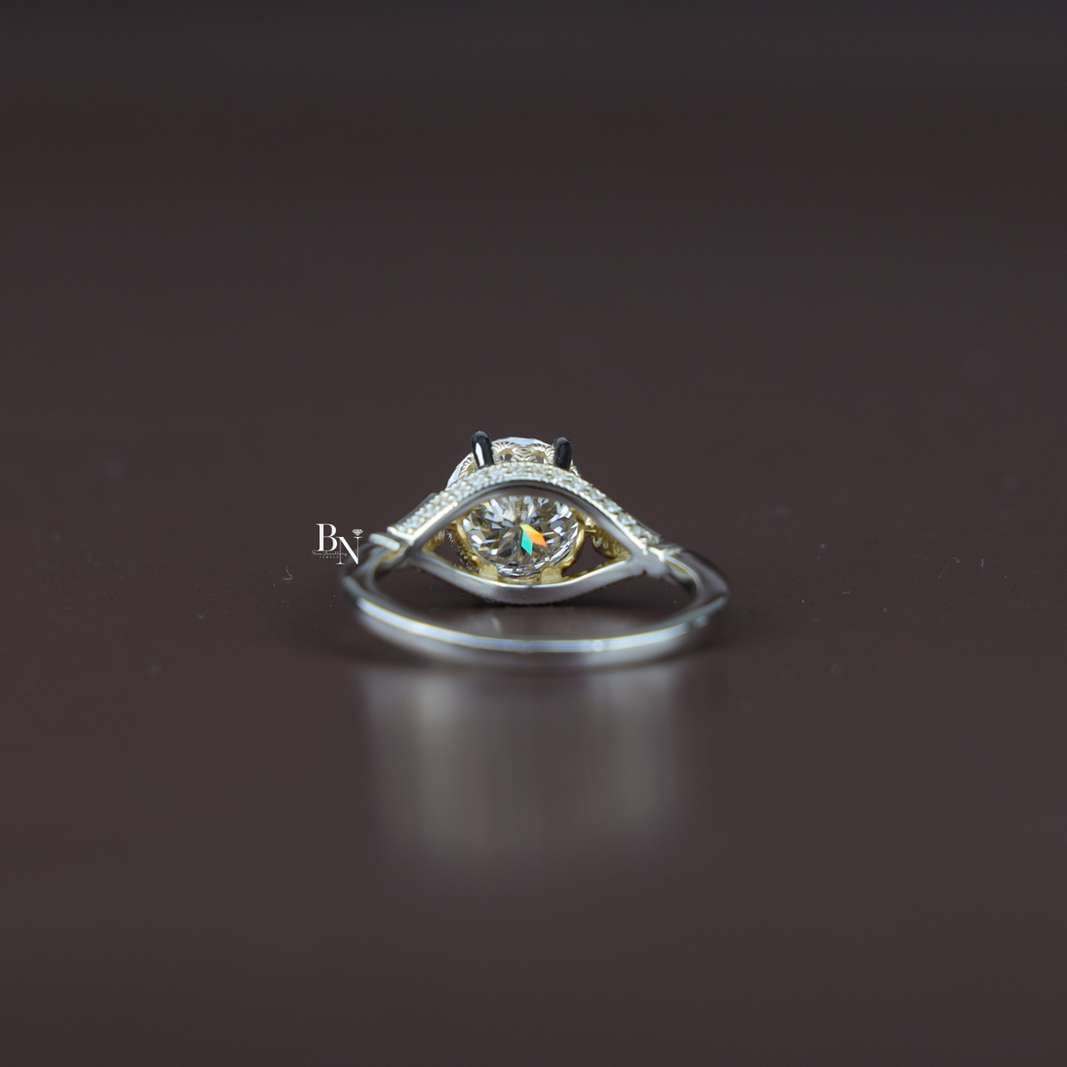 2 Carat Portuguese Cut Lab Grown Diamond Engagement Ring, Cathedral Setting with Pavé Band