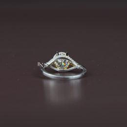 2 Carat Portuguese Cut Lab Grown Diamond Engagement Ring, Cathedral Setting with Pavé Band