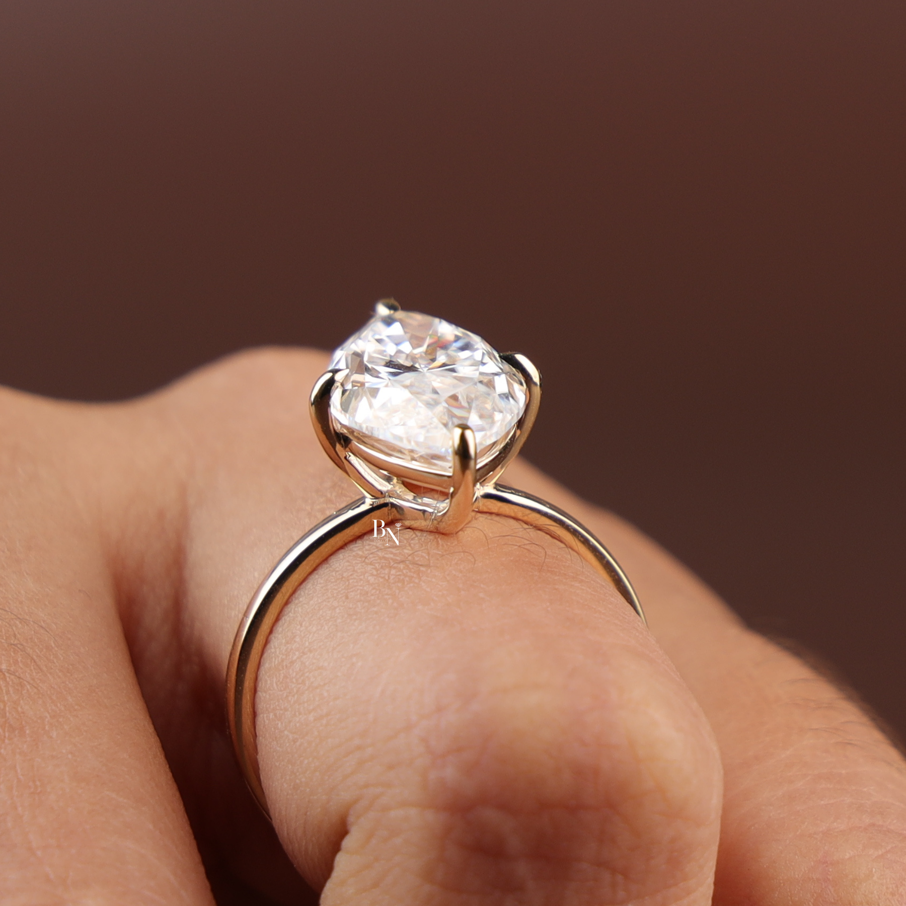 6ct Marquise Cut Lab Grown Diamond Engagement Ring, Modern Slim Band Solitaire Ring, Yellow Gold