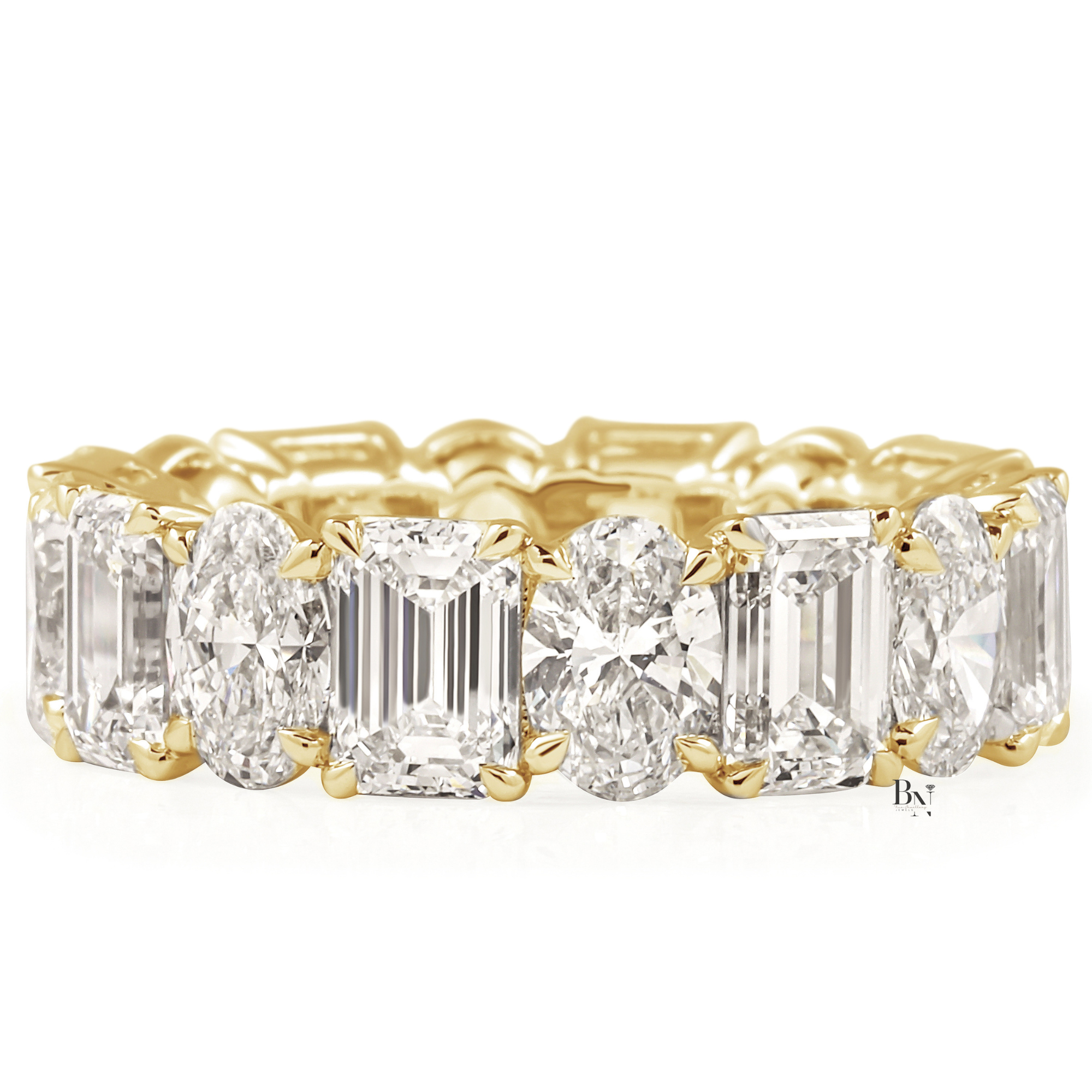 Oval and Emerald Lab Diamond Eternity Band, 7.50 CTW Alternating Mixed Shape Ring, 14K Gold