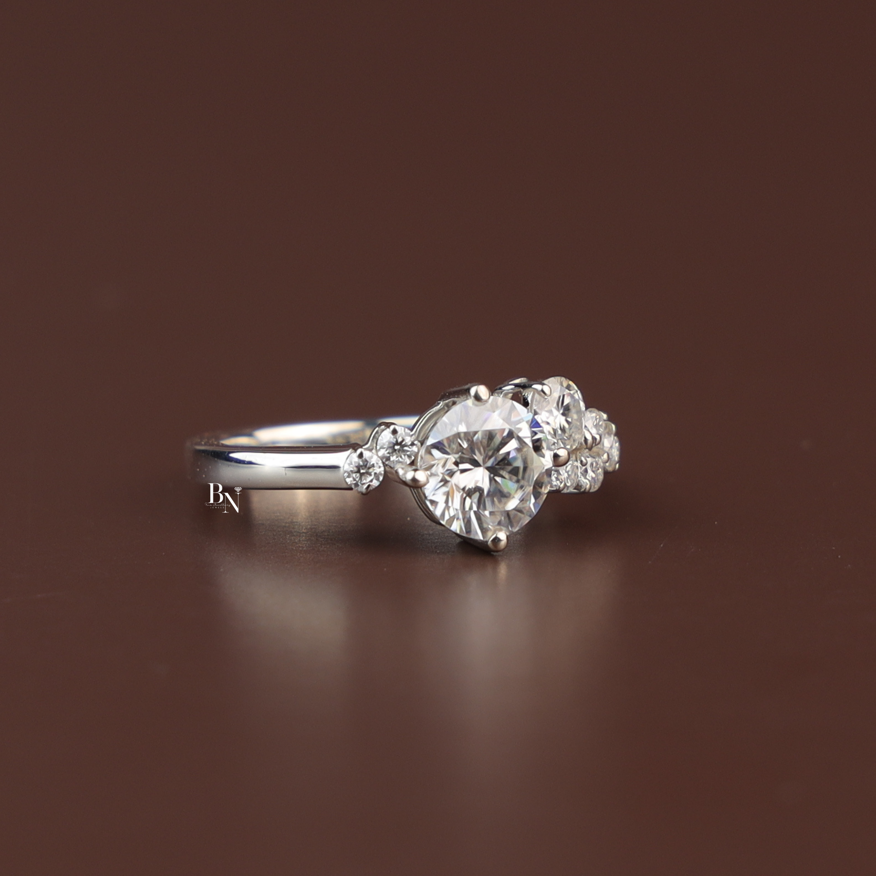 Cluster Ring, Lab Grown Diamond Ring, Asymmetrical Ring, White Gold Statement Ring, Unique Ring