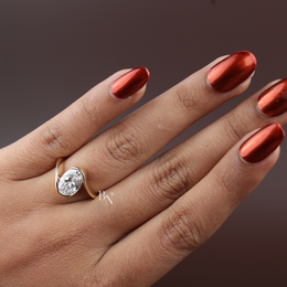 Oval Cut Lab Grown Diamond Ring, Bezel Set Modern Solitaire, Asymmetric Bypass Ring, 2ct