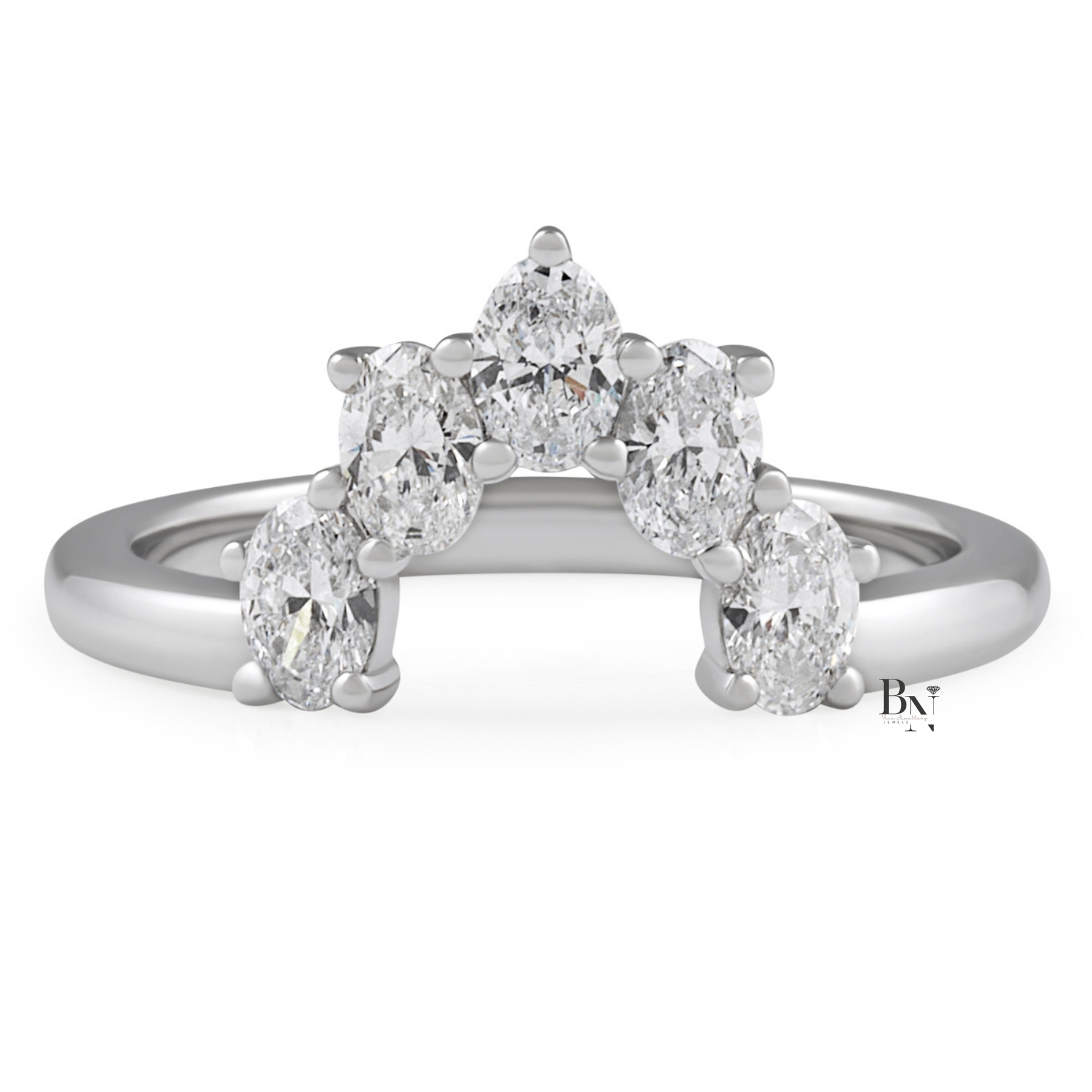 Oval Lab Diamond Tiara Band, 0.65 CTW Curved Wedding Ring, 14K Gold Stacking Ring