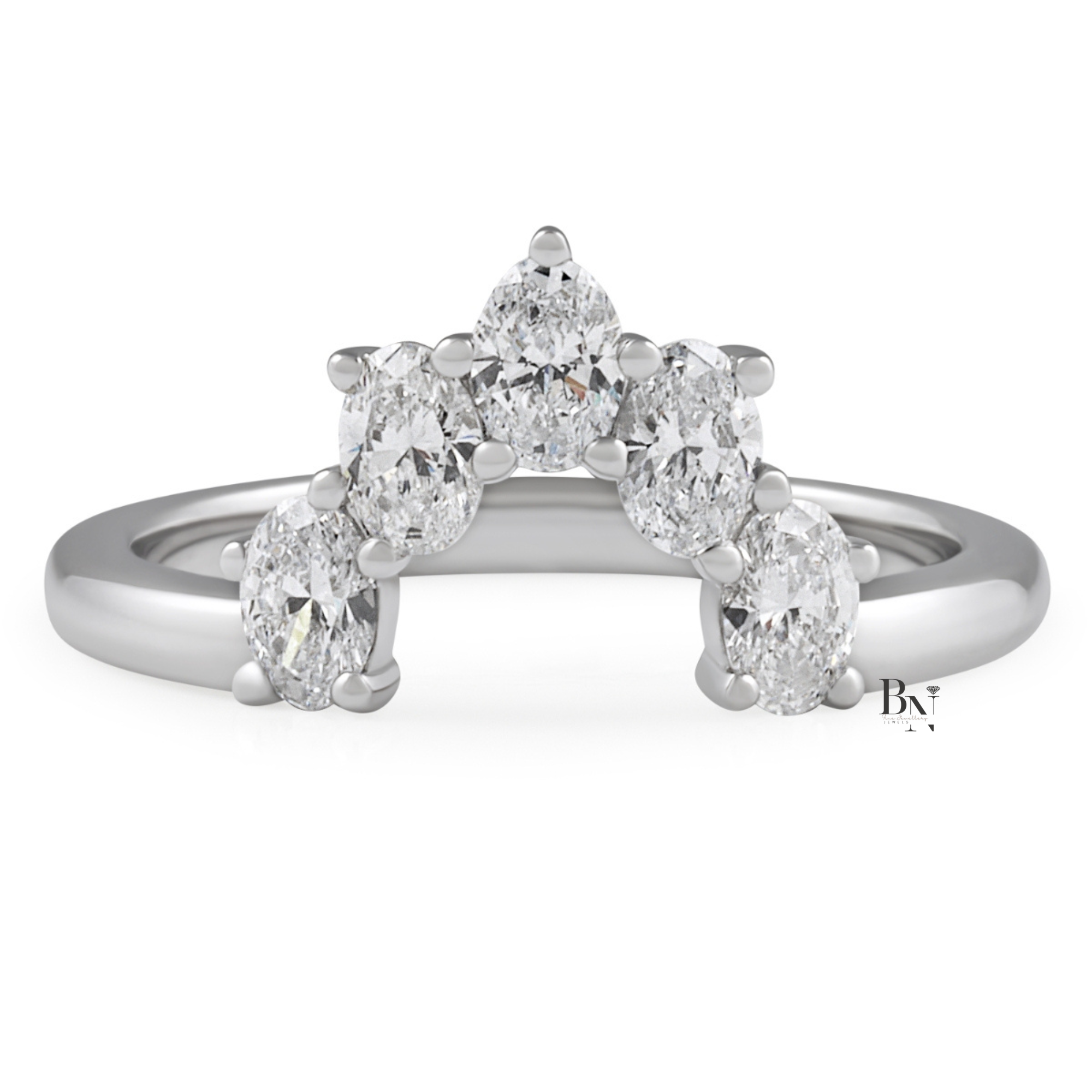 Oval Lab Diamond Tiara Band, 0.65 CTW Curved Wedding Ring, 14K Gold Stacking Ring