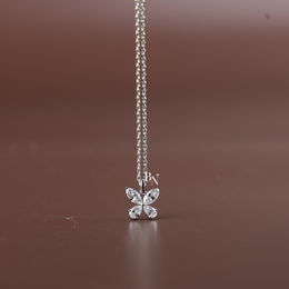 Lab Grown Diamond Butterfly Necklace, Marquise and Pear Cut Pendant, White Gold Tone Fine Jewelry
