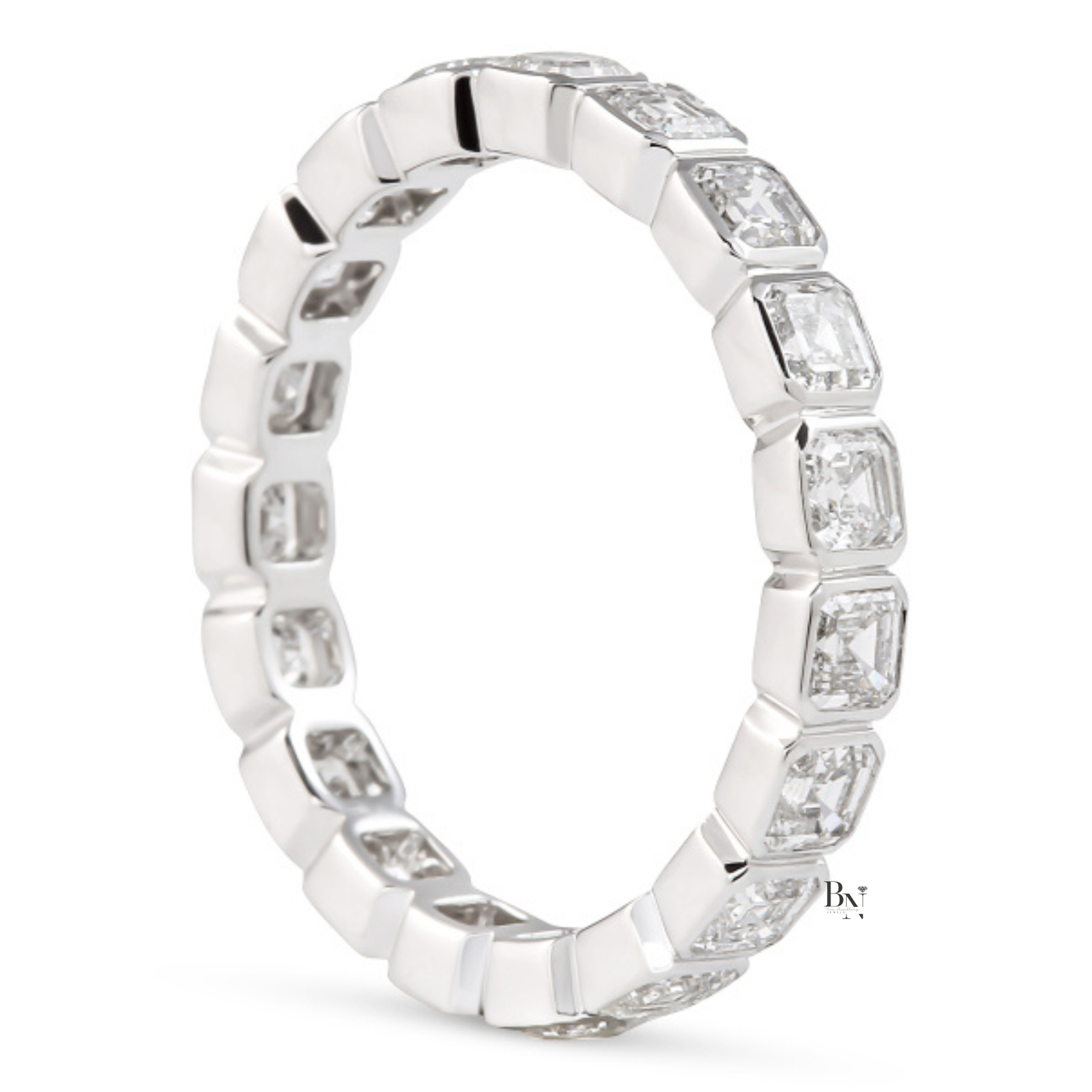 Asscher Cut Lab Diamond Eternity Band, Bezel Set Wedding Ring, 1.90 CTW Art Deco Anniversary Band
