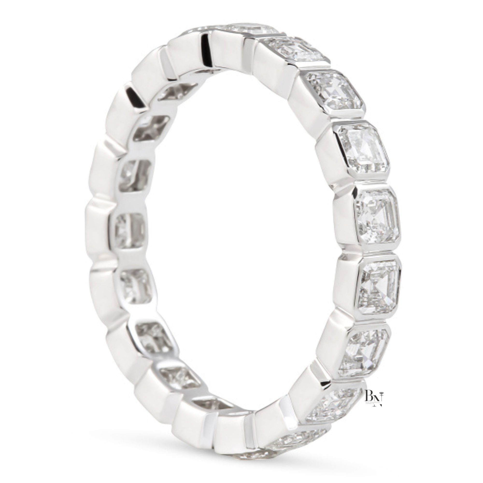 Asscher Cut Lab Diamond Eternity Band, Bezel Set Wedding Ring, 1.90 CTW Art Deco Anniversary Band