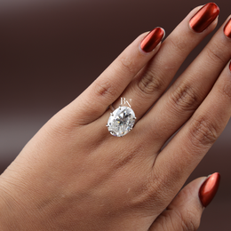 10 Carat Oval Moissanite Engagement Ring, Hidden Halo Solitaire, 6 Prong White Gold Ring