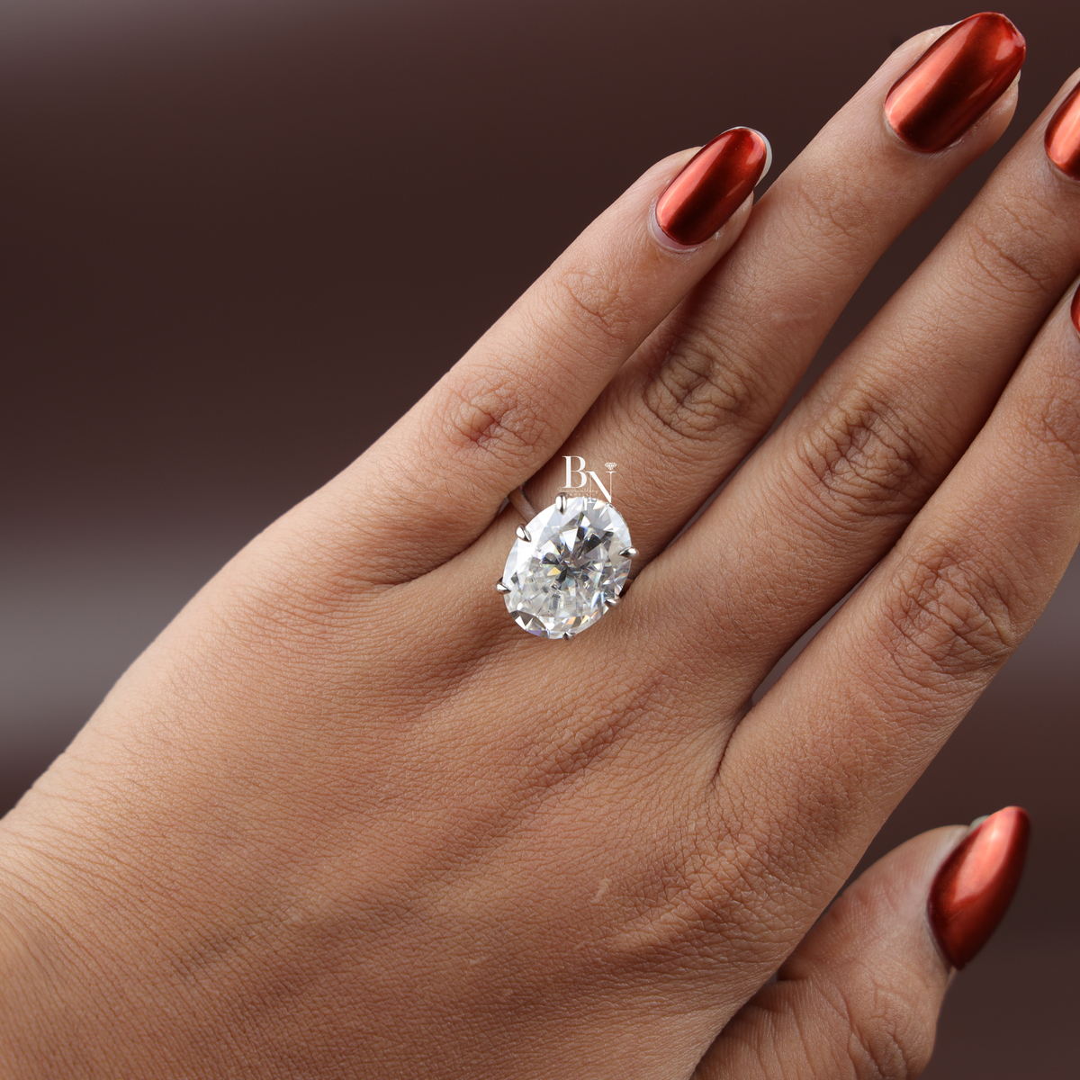 10 Carat Oval Moissanite Engagement Ring, Hidden Halo Solitaire, 6 Prong White Gold Ring