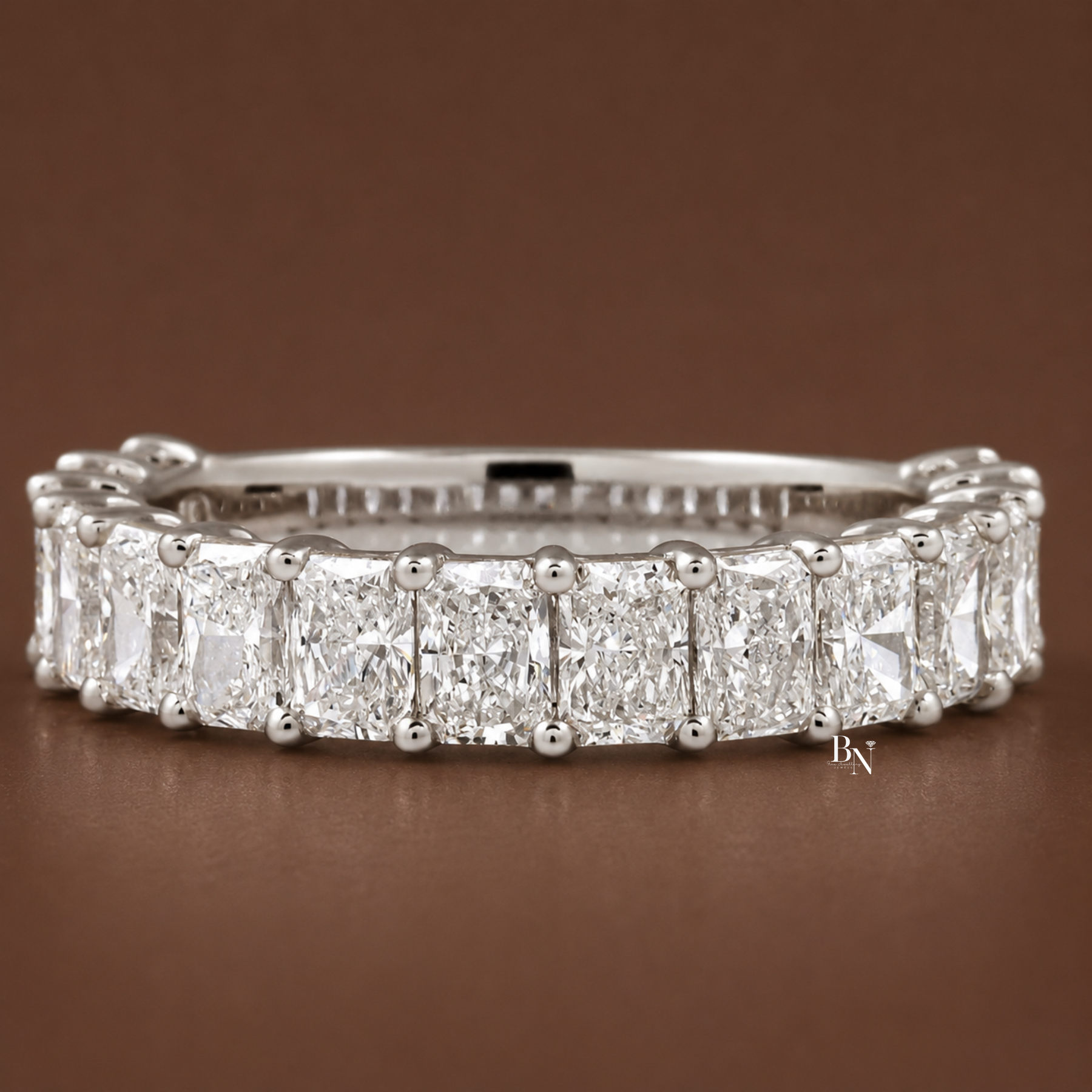 Radiant Cut Lab Diamond Wedding Band, 3/4 Eternity Anniversary Ring, 2.24 CTW Shared Prong
