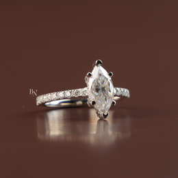 1ct Marquise Lab Diamond Engagement Ring, Hidden Halo Marquise Ring, Slender Pave Band