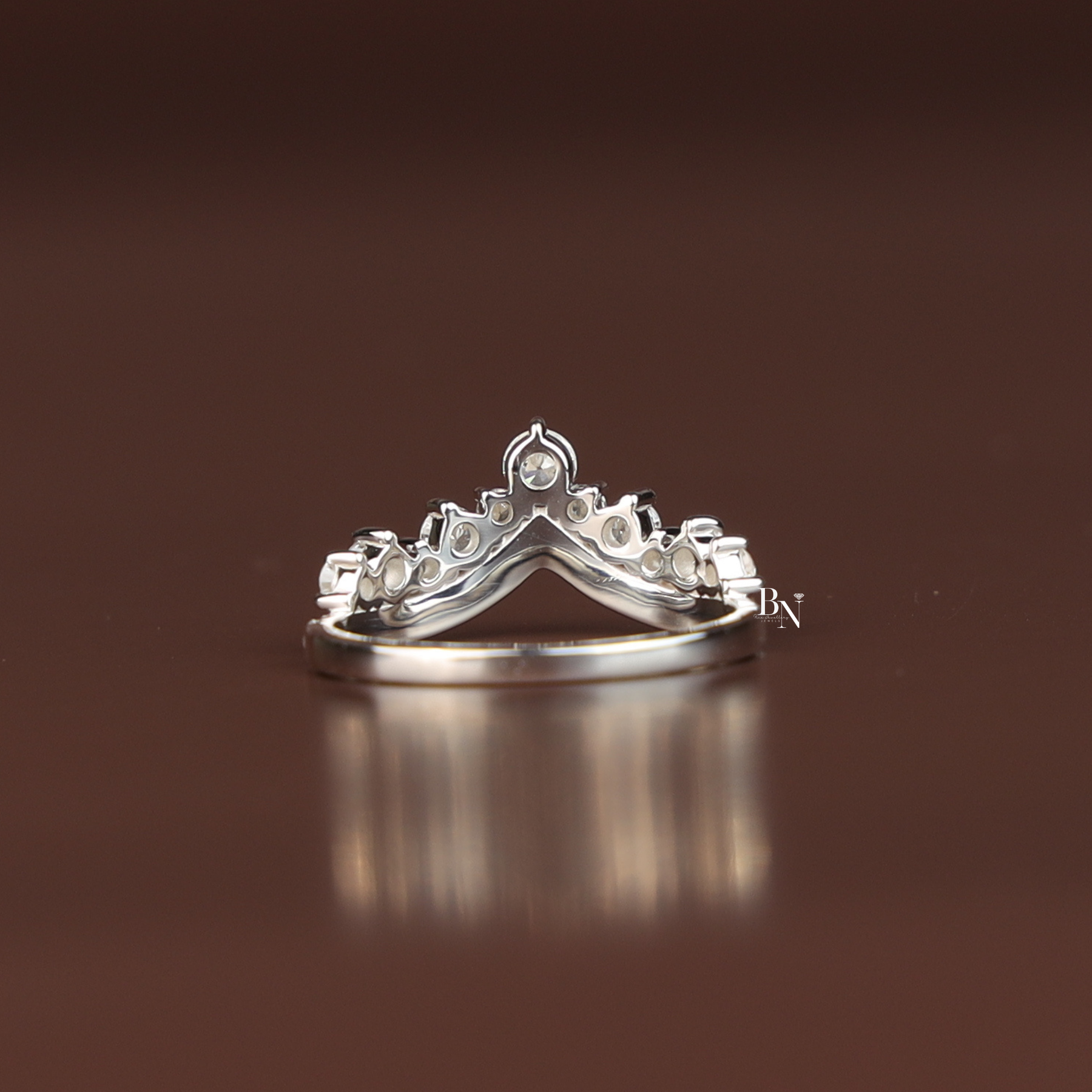 Stacking Band Lab Grown Diamond Curved , 1 CTW V Shaped Chevron Nesting Ring, Crown Tiara Wedding Band