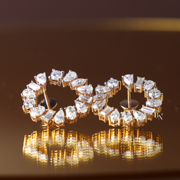 Lab Grown Diamond Open Circle Earrings, Mixed Cut Diamond Studs, Diamond Wreath Earrings