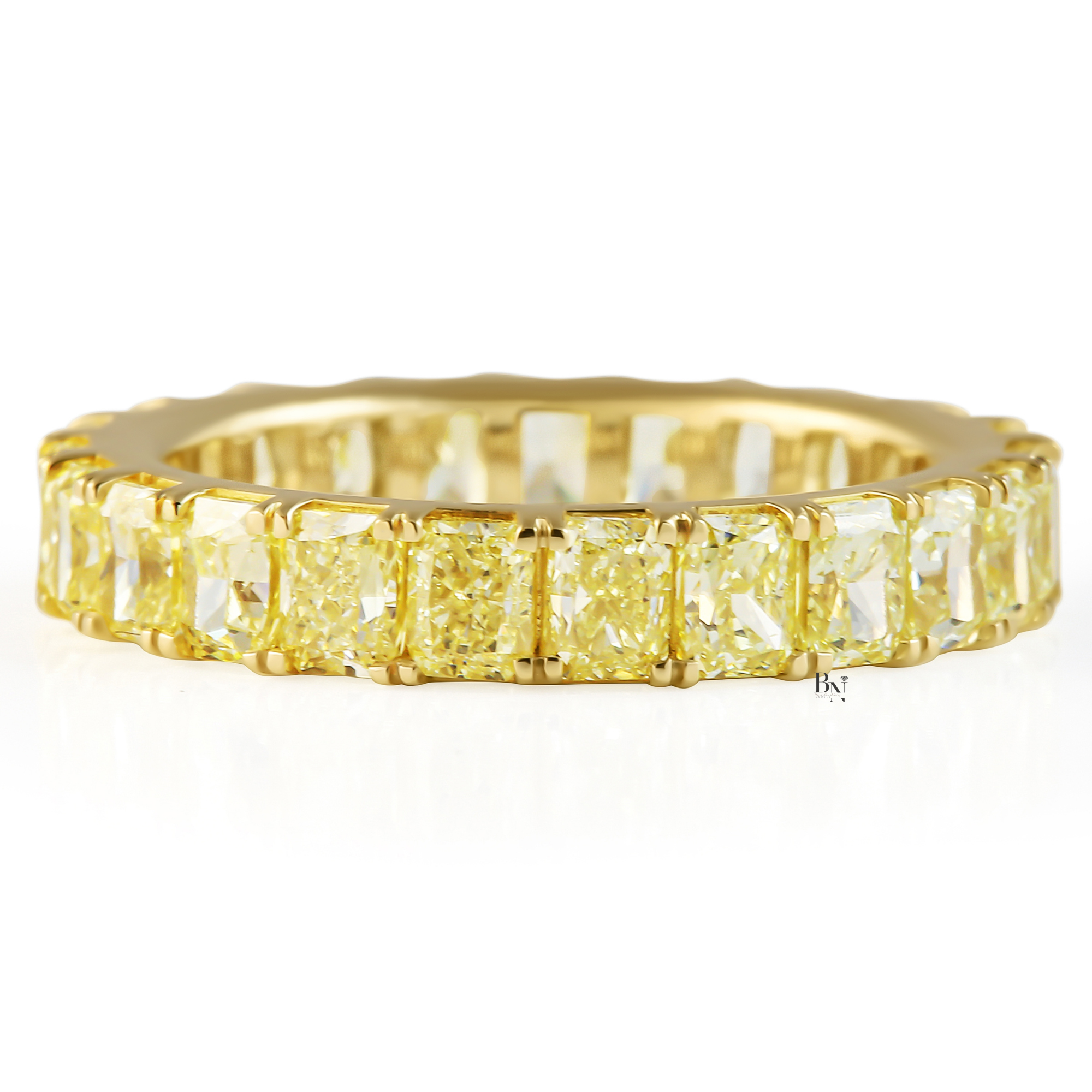 Fancy Yellow Radiant Cut Lab Diamond Eternity Band, Canary Diamond Low Profile Wedding Ring, 4.78 CTW