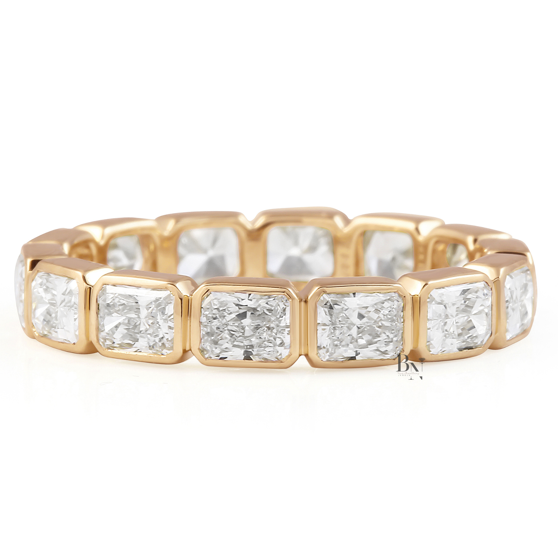 East West Radiant Cut Eternity Band, Lab Grown Diamond Bezel Wedding Ring, 14K Gold 2 Carat Stacking Ring