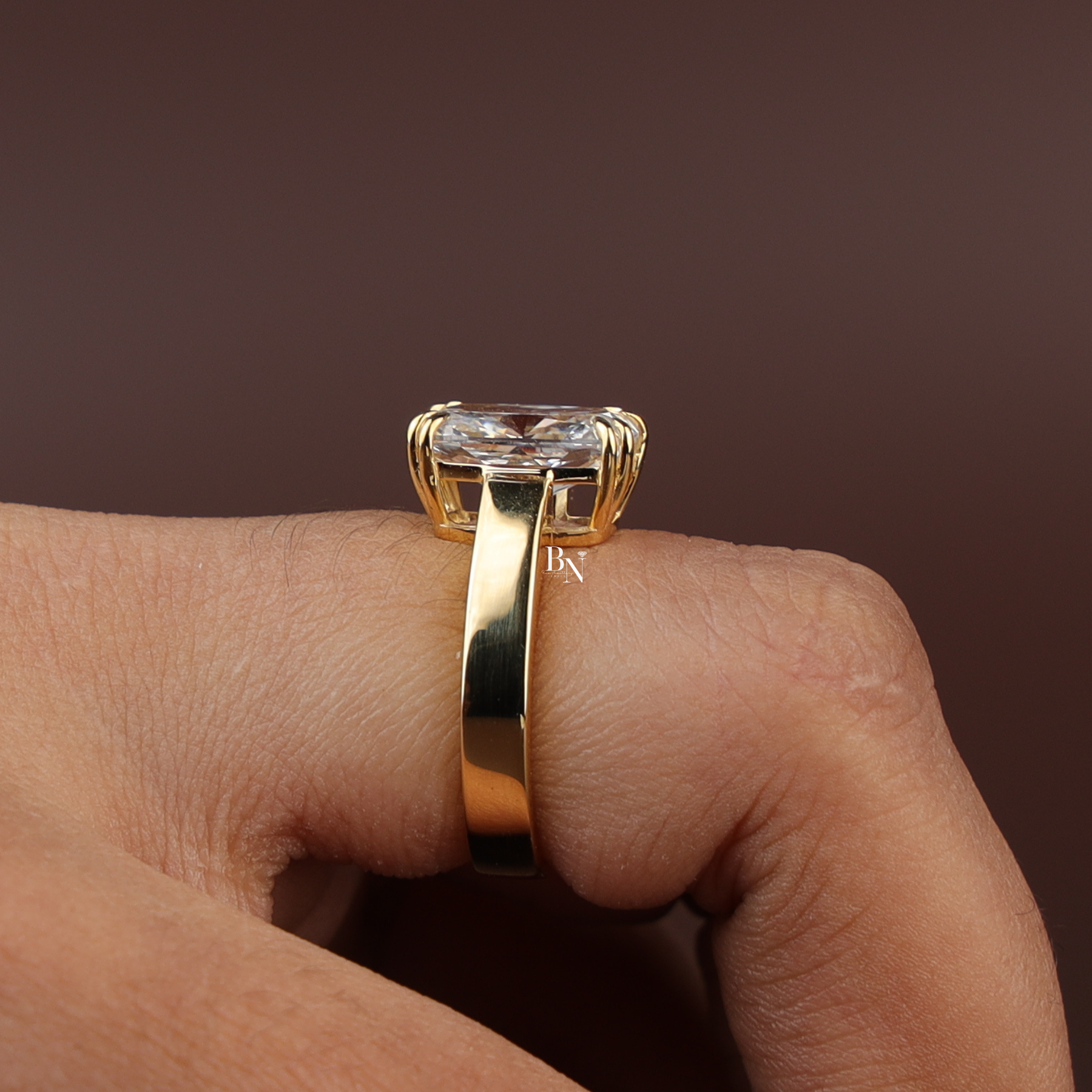 3ct Elongated Cushion Cut Lab Grown Diamond Engagement Ring, Modern Thick Band Solitaire Ring