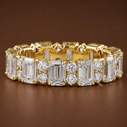 Emerald and Round Lab Grown Diamond Eternity Band, 14K Gold Alternating Cluster Wedding Ring, 3.70 CTW