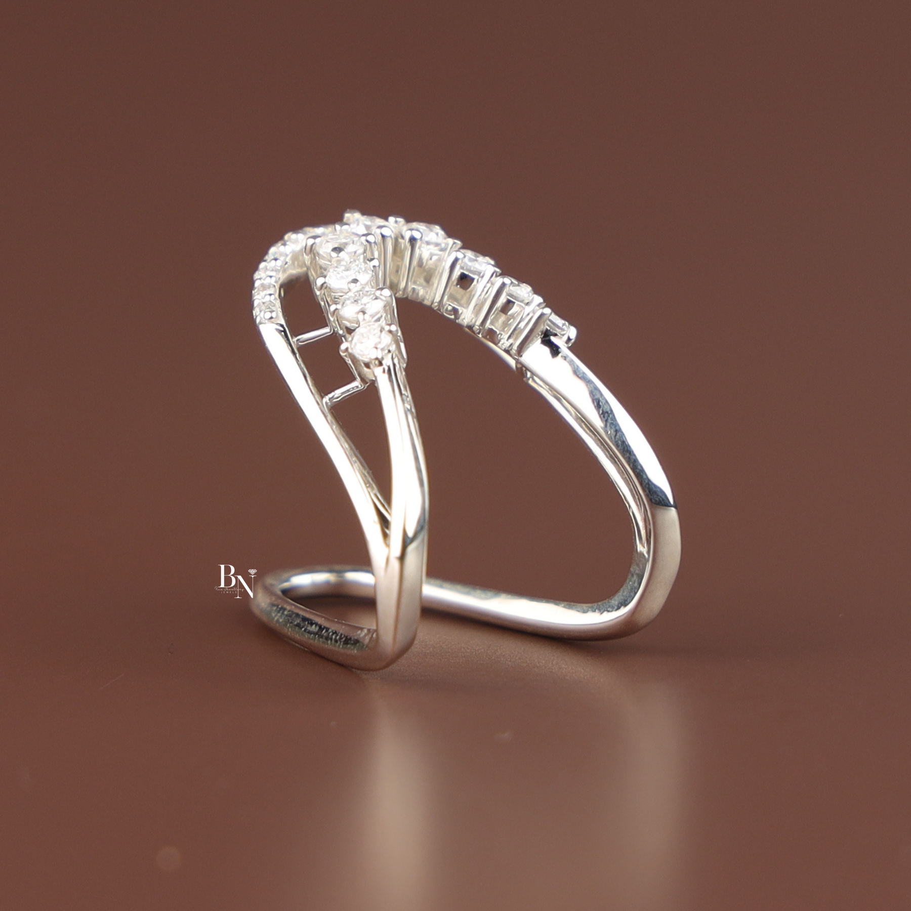 U Shape Lab Grown Diamond Wedding Band, Curved Contour Stacking Ring, Round Cut Diamond Ring Enhancer