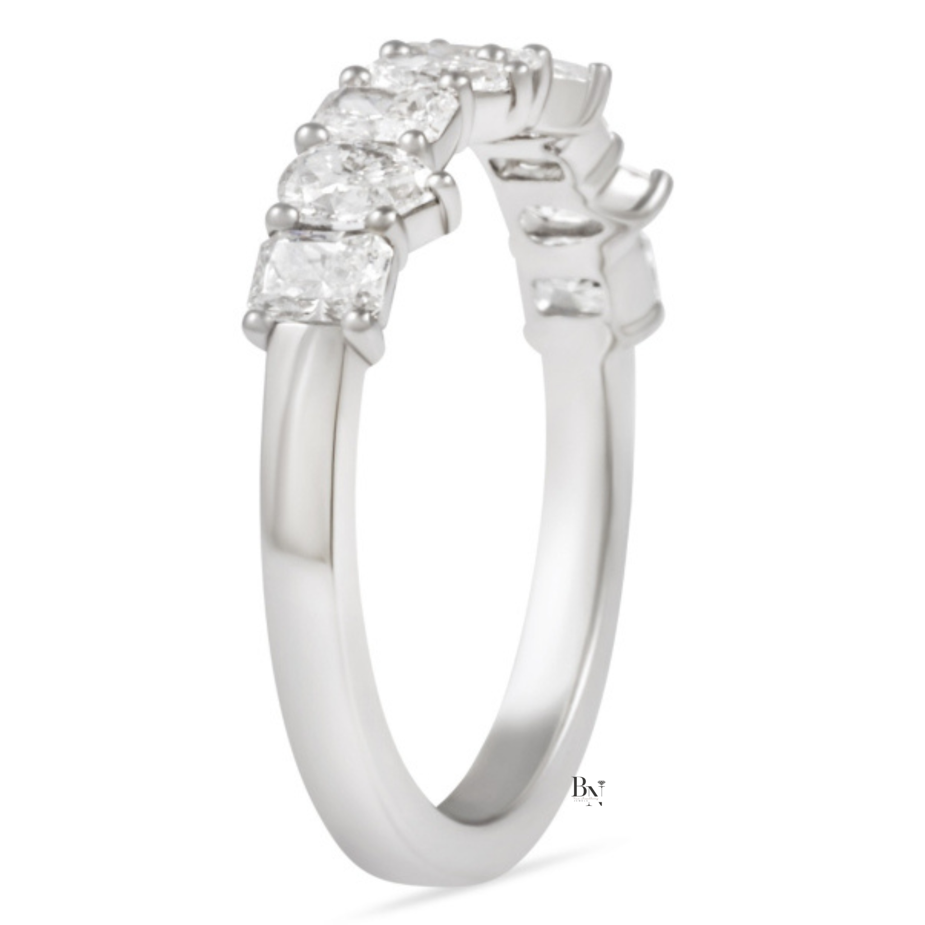 Alternating Pear and Radiant Lab Diamond Wedding Band, 0.90 CTW Half Eternity Ring, Dainty Stackable