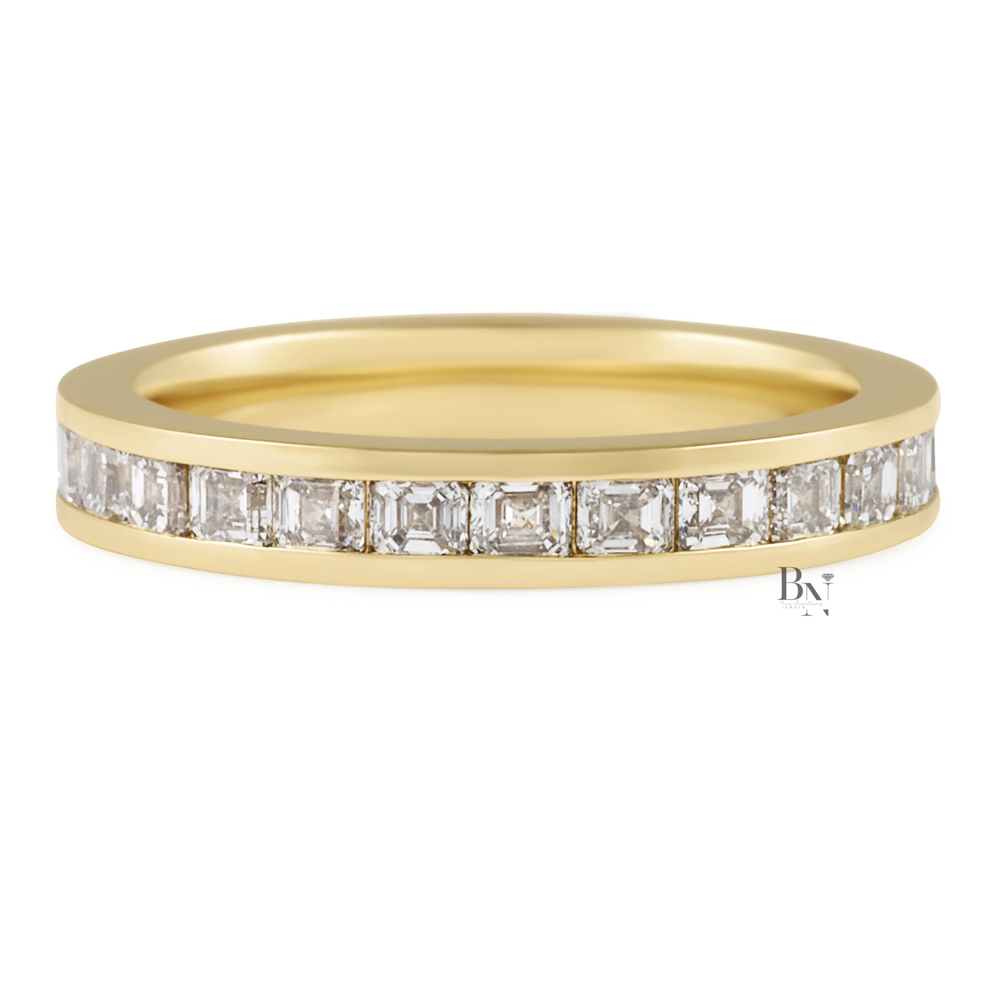 Asscher Cut Lab Diamond Band, 1.70 CTW Channel Set Eternity Ring, 14K Gold Bridal Stacking Ring