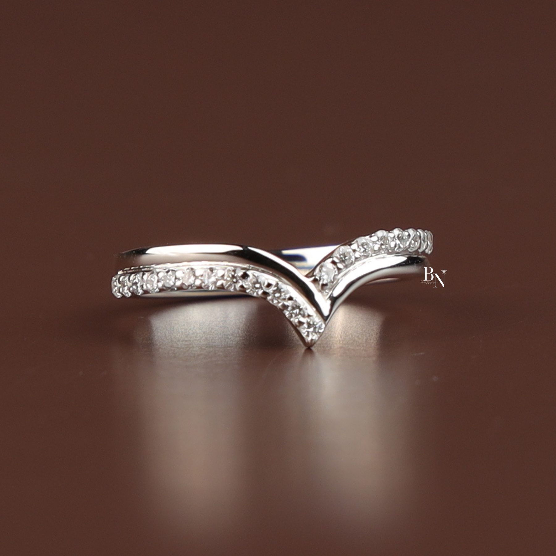 V Curved Lab Grown Diamond Wedding Band, 0.25ct V Shaped Contour Ring