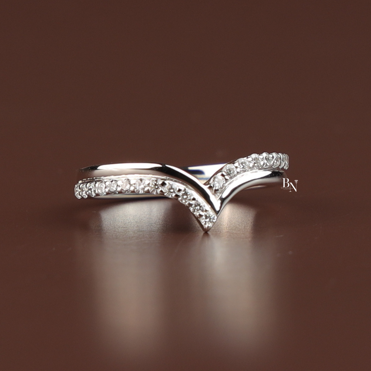 V Curved Lab Grown Diamond Wedding Band, 0.25ct V Shaped Contour Ring