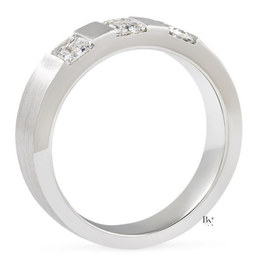Mens Emerald Cut Lab Diamond Wedding Band, 1.30 CTW 3 Stone Matte Gold Ring, 5.6mm