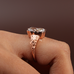 4ct Elongated Cushion Cut Lab Grown Diamond Engagement Ring, Floral Bezel Set Nature Inspired Ring