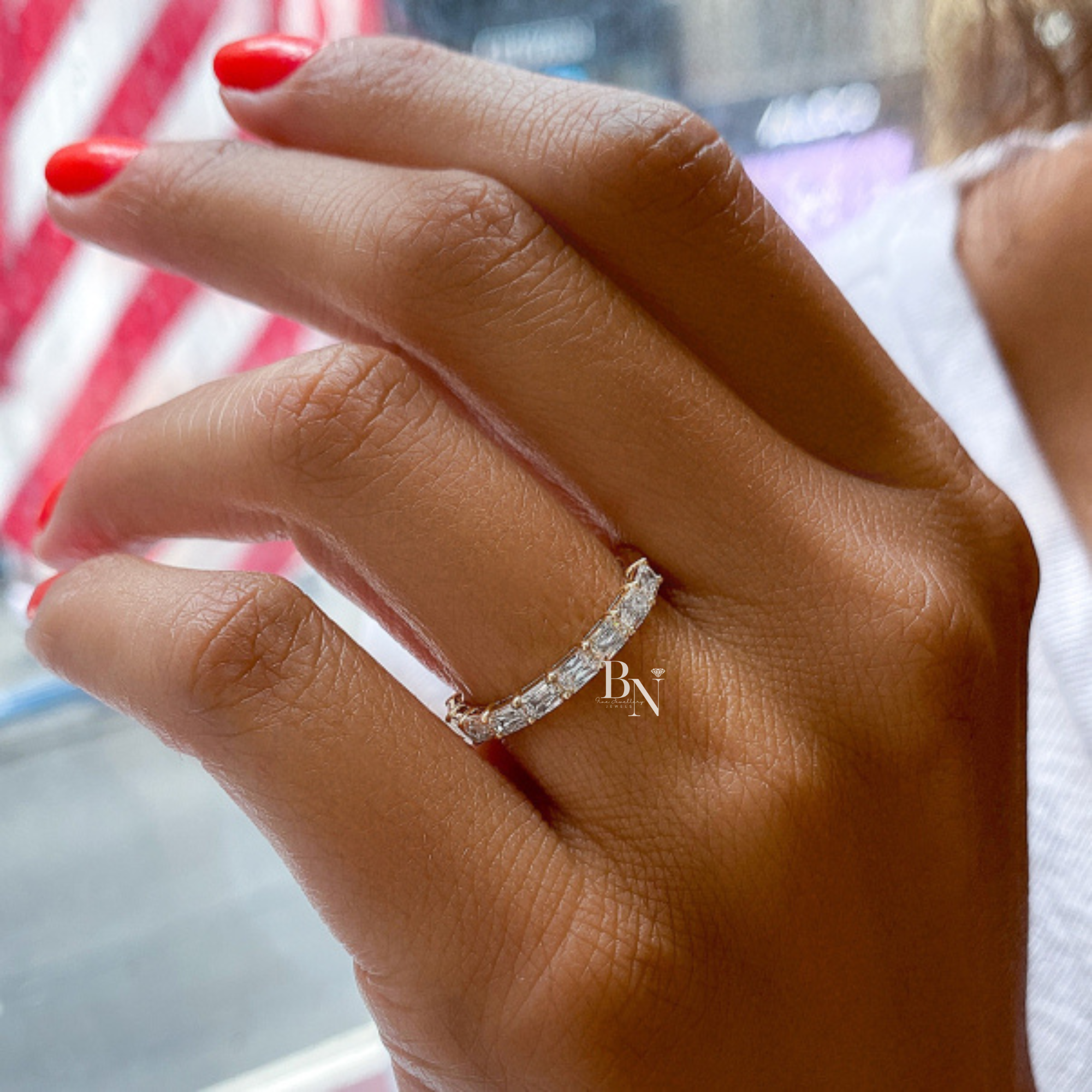 Criss Cut Lab Diamond Band, Shared Prong Wedding Ring, Gold Bridal Stacking Ring