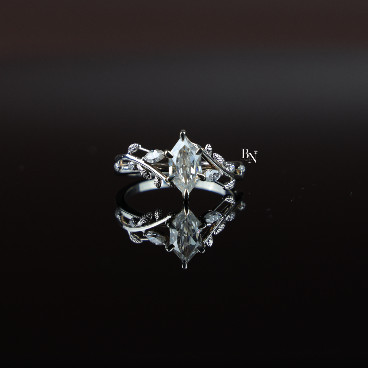 1 Carat Dutch Marquise Lab Grown Diamond Ring, Nature Inspired Vine Engagement Ring