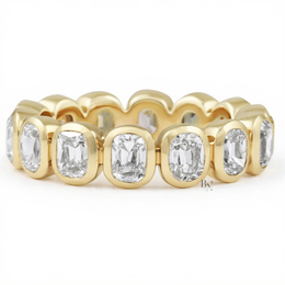 3.65ct Antique Cushion Cut Eternity Band, Bezel Set Lab Diamond Wedding Ring, 5.1mm Wide