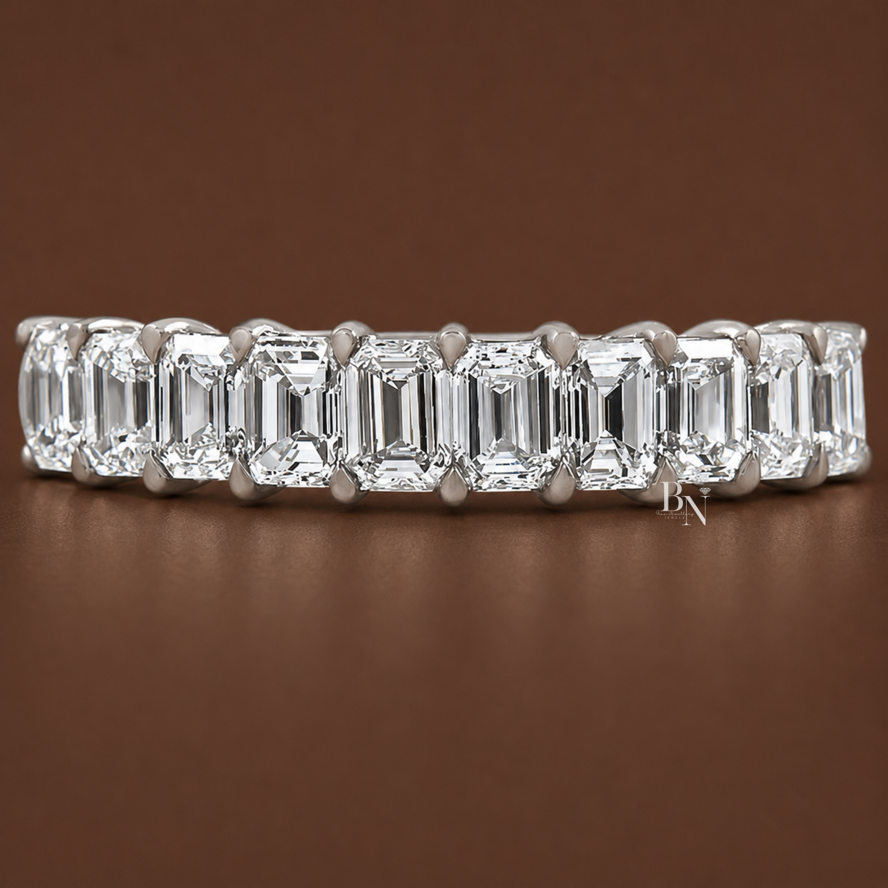 Emerald Cut Lab Diamond Halfway Band, 1.50 TCW Shared Prong Wedding Ring, 18k Gold Stacking Band