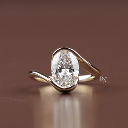 Oval Cut Lab Grown Diamond Ring, Bezel Set Modern Solitaire, Asymmetric Bypass Ring, 2ct