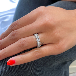 3.65ct Antique Cushion Cut Eternity Band, Bezel Set Lab Diamond Wedding Ring, 5.1mm Wide