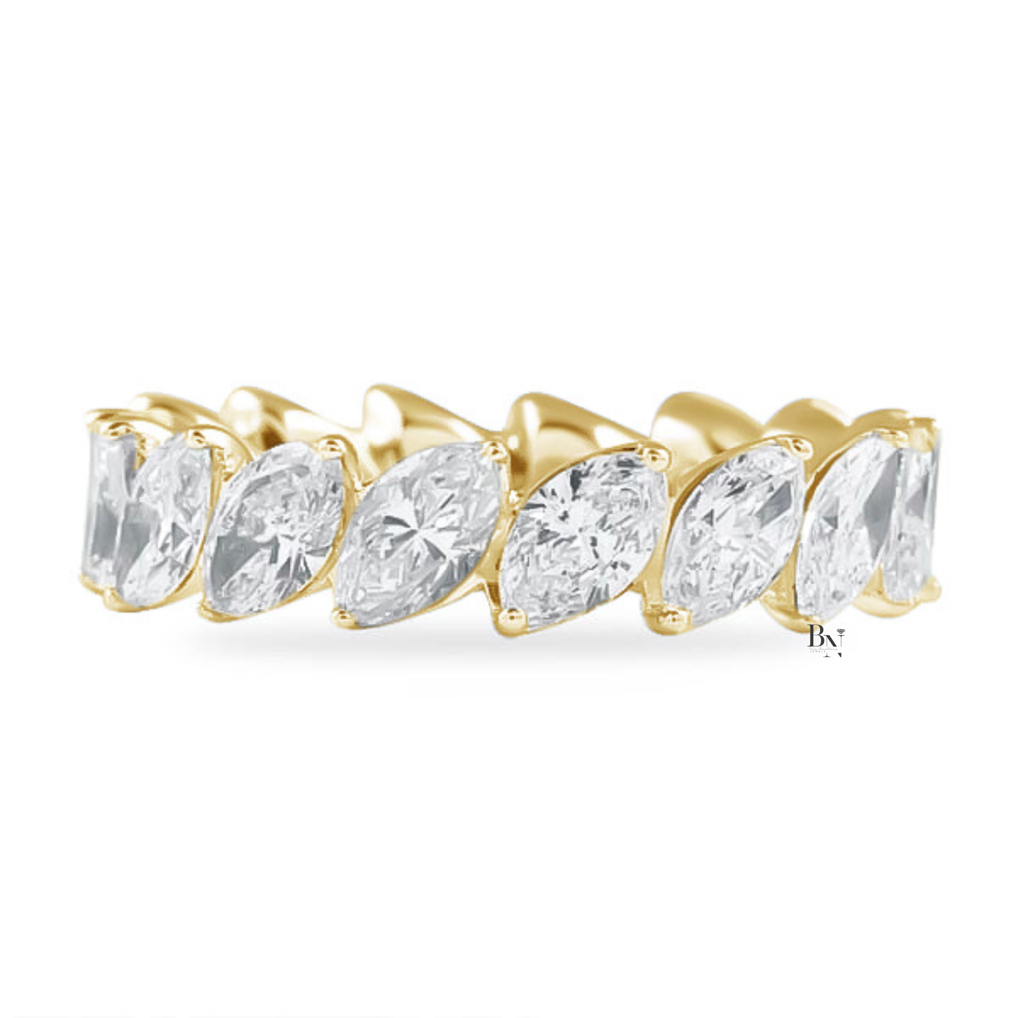 Marquise Lab Diamond Eternity Band, 3.40 CTW Slanted Wedding Ring, 5.1mm White Gold Anniversary Band
