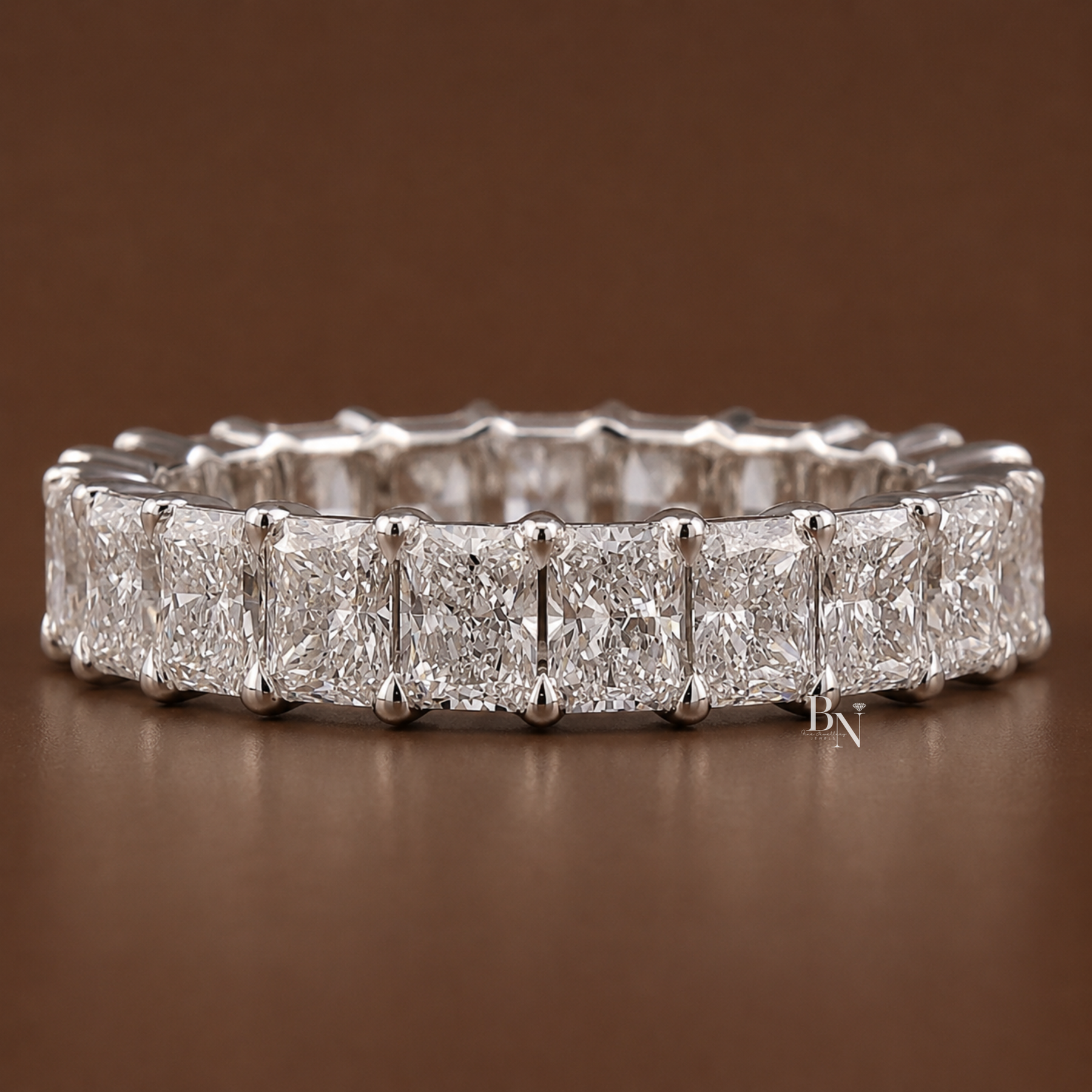 Radiant Cut Lab Diamond Eternity Band, 3.10 TCW Low Profile Wedding Ring, Handmade Gold Brida