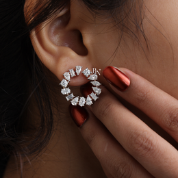 Lab Grown Diamond Open Circle Earrings, Mixed Cut Diamond Studs, Diamond Wreath Earrings