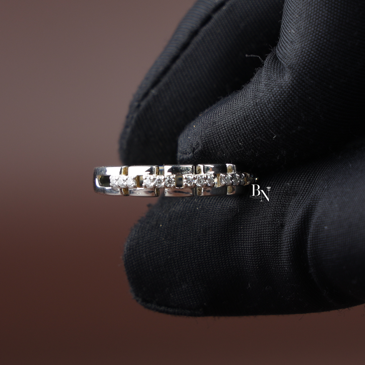 Lab Grown Diamond Unisex Band, Geometric Link Wedding Ring,0.25 ctw