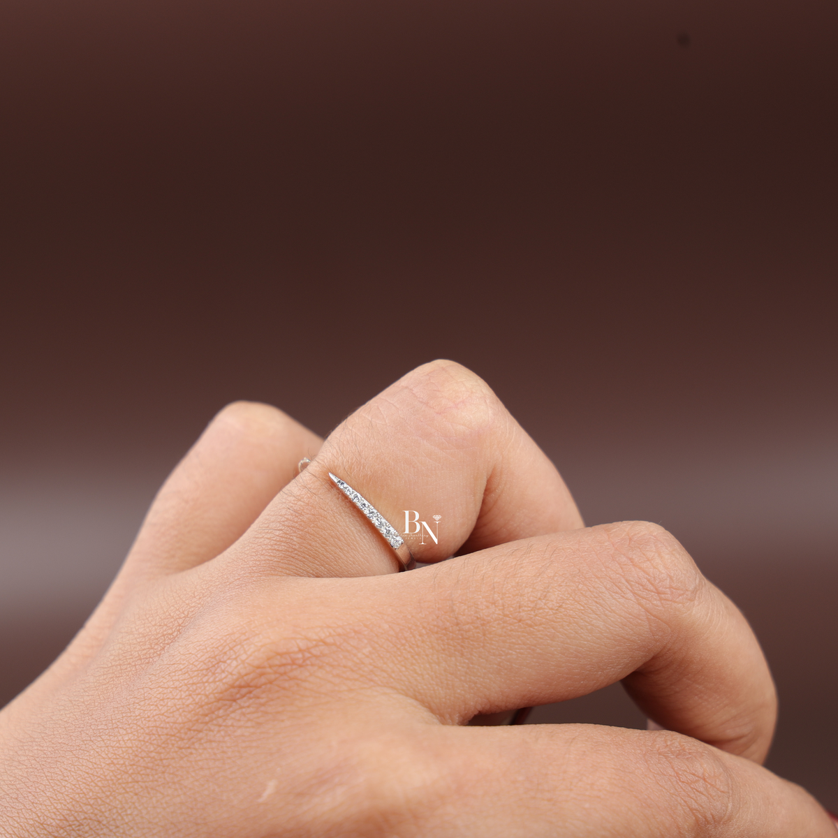Open Lab-Grown Diamond Ring, Minimalist Stacking Gap Band, Delicate Pavé Diamond Ring