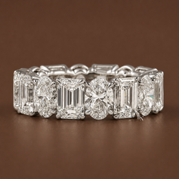 Oval and Emerald Lab Diamond Eternity Band, 7.50 CTW Alternating Mixed Shape Ring, 14K Gold