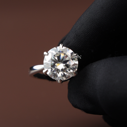 Round Cut Lab Grown Diamond Engagement Ring, 4 Carat Solitaire Ring, Six Prong White Gold Ring