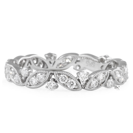 Vintage Floral Lab Diamond Wedding Band, 14K Gold Milgrain Eternity Ring, 0.40 CTW Round Cut