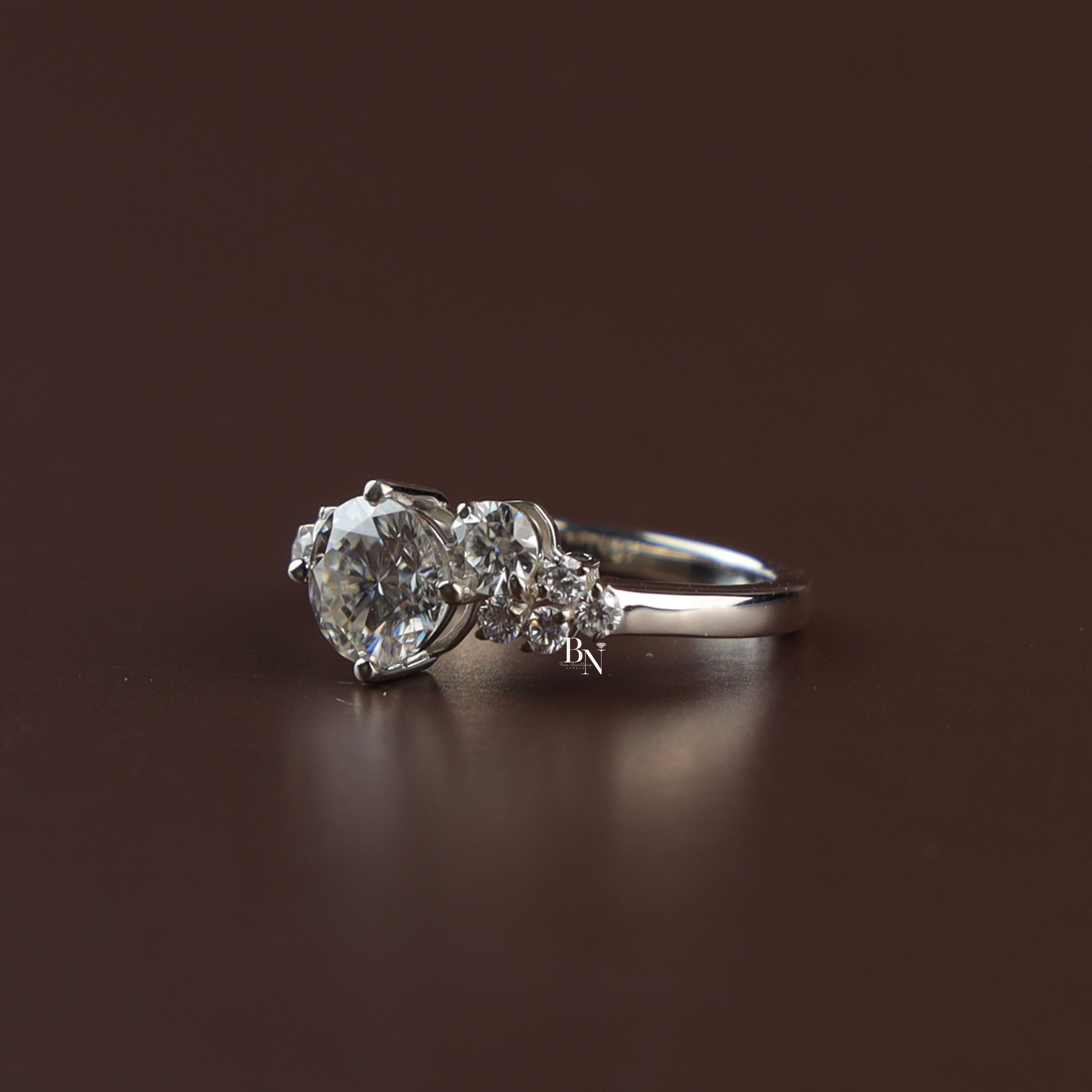 Cluster Ring, Lab Grown Diamond Ring, Asymmetrical Ring, White Gold Statement Ring, Unique Ring