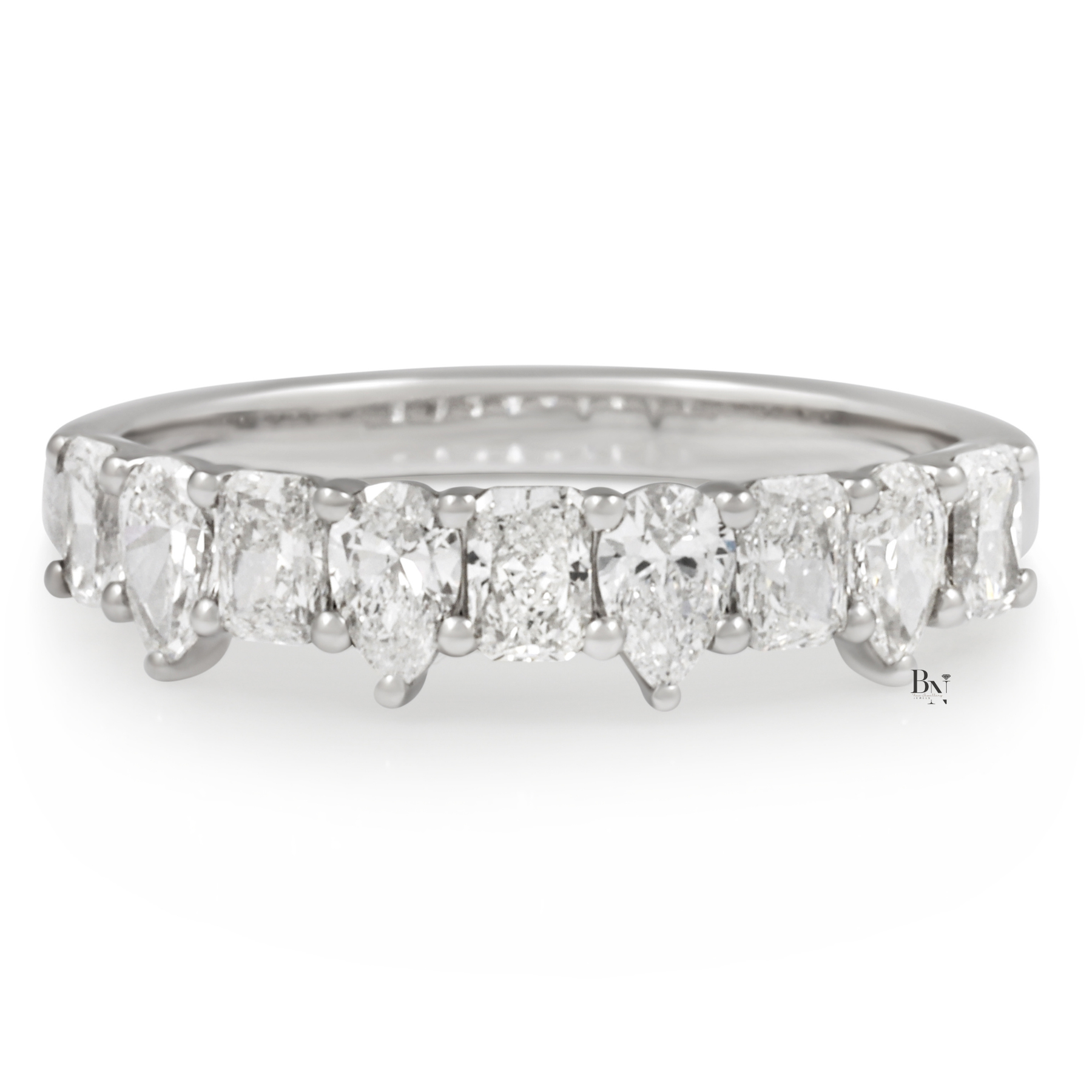 Alternating Pear and Radiant Lab Diamond Wedding Band, 0.90 CTW Half Eternity Ring, Dainty Stackable